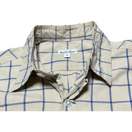 ▲訳あり商品▲【ユナイテッドアローズ取り扱い】MADE IN JAPAN製 steven alan 長袖ブロックチェックシャツ ベージュ Mサイズ