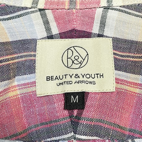 BEAUTY & YOUTH UNITED ARROWS チェック柄長袖リネンシャツ ピンク Mサイズ