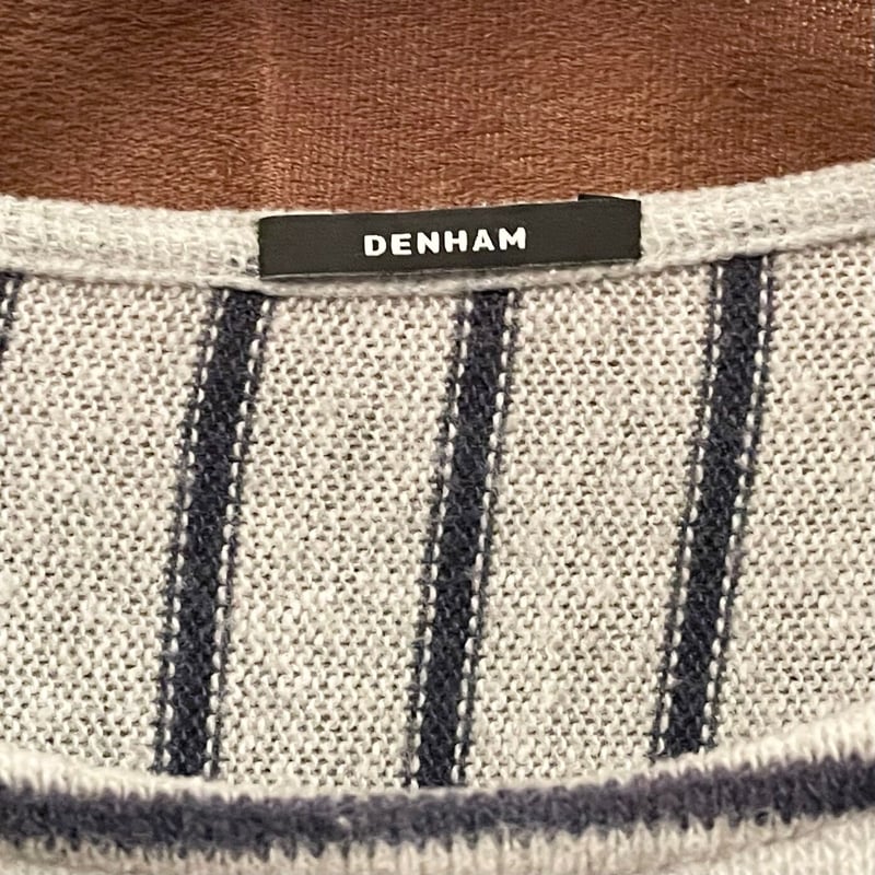 MADE IN PORTUGAL製 DENHAM ボーダー柄ニットセーター グレー XSサイズ