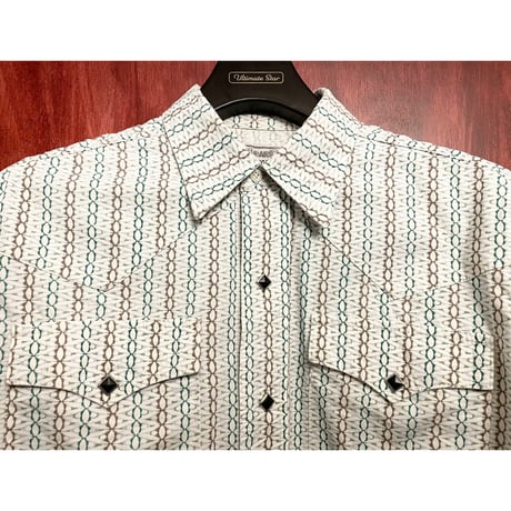 MADE IN USA製 H BAR C CALIFORNIA RANCHWEAR 総柄長袖ウエスタンシャツ ホワイト Sサイズ