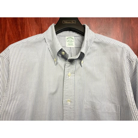 MADE IN USA製 BROOKS BROTHERS アメリカンスーピマコットン ヒッコリーストライプ柄 長袖ボタンダウンオックスフォードシャツ サックスブルー×ホワイト 17-33サイズ