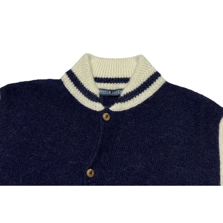 アルパカ100% MONSIEUR LACENAIRE スタジャン型カーディガン ネイビー Sサイズ