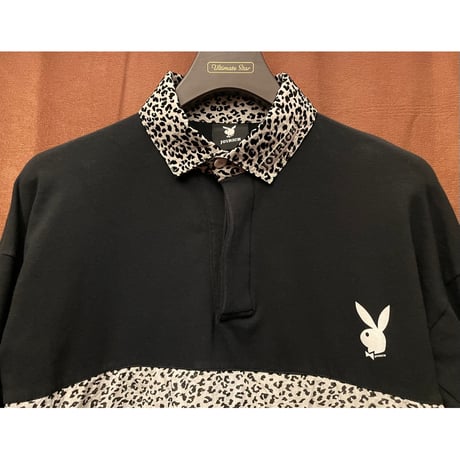 JOYRICH × PLAYBOY オーバーサイズ長袖ニットラガーポロシャツ ブラック Sサイズ