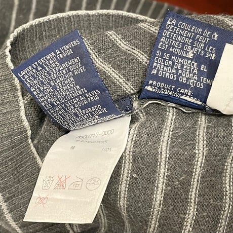 希少 MADE IN ITALY製 90s TOMMY HILFIGER フラッグタグ ボーダー柄コットンニットセーター グレー Mサイズ