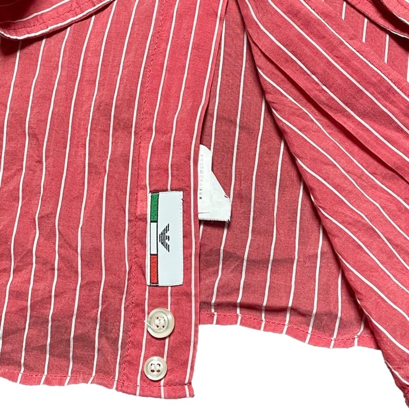 EMPORIO ARMANI コットンシルク長袖ストライプシャツ レッド L