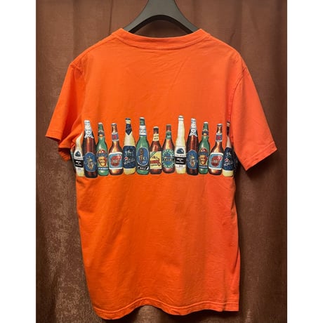 HOUSTON ビール瓶柄プリントTシャツ オレンジ Lサイズ