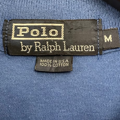 レア MADE IN USA製 Polo by Ralph Lauren ボーダー柄 半袖ニットポロシャツ ブルー Mサイズ