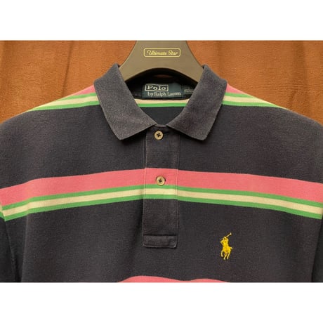 Polo by Ralph Lauren ボーダー柄半袖鹿の子ポロシャツ ネイビー Sサイズ