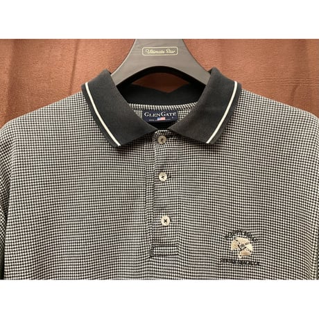 MADE IN USA製 GLEN GATE 襟ライン千鳥格子柄ポロシャツ ダークグリーン×ホワイト Sサイズ