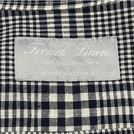 NANO UNIVERSE French Linen 長袖チェック柄リネンコットンシャツ ネイビー Lサイズ