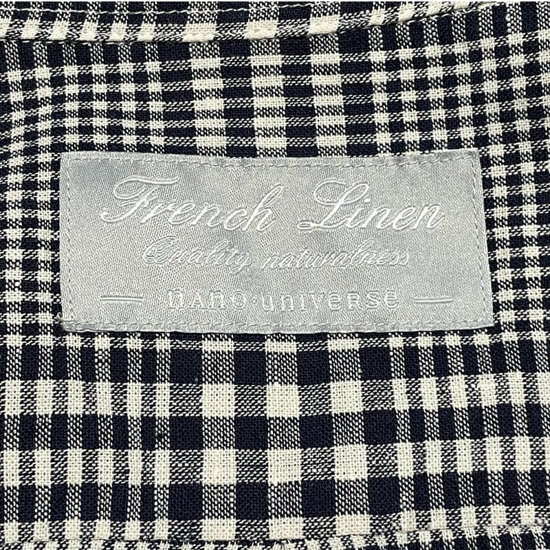 NANO UNIVERSE French Linen 長袖チェック柄リネンコットンシャツ ネイ...