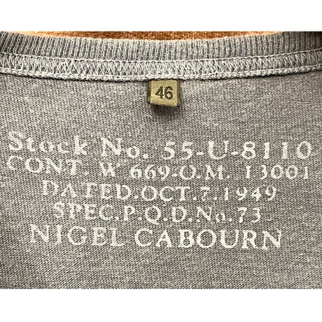 MADE IN JAPAN製 NIGEL CABOURN ヴィンテージ加工ポケット付き半袖Tシャツ ブルーグレー 46サイズ