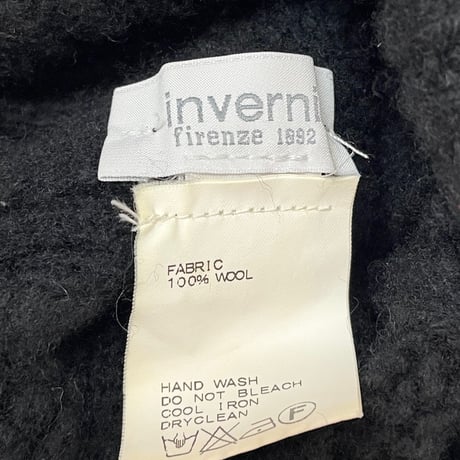 MADE IN ITALY製 inverni ポンポン付きウールケーブルニット帽 ブラック Fサイズ