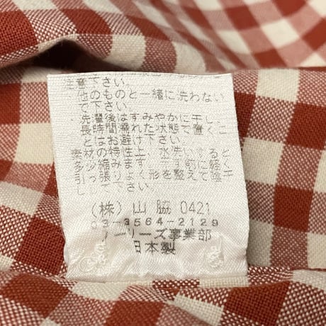MADE IN JAPAN製 NOLLEY'S goodman Ferno生地 ギンガムチェック柄長袖シャツ オレンジ×アイボリー 39-15 1/2サイズ