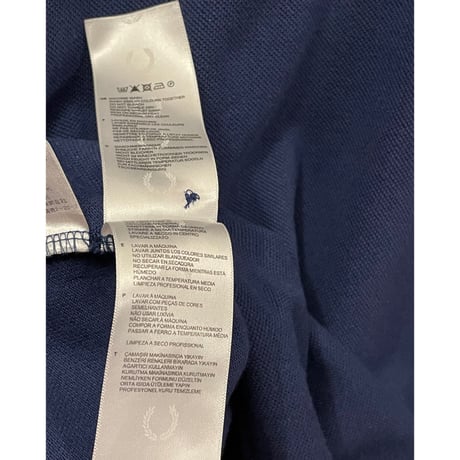 MADE IN ENGLAND製 FRED PERRY 襟ライン半袖鹿の子ポロシャツ ネイビー 36サイズ