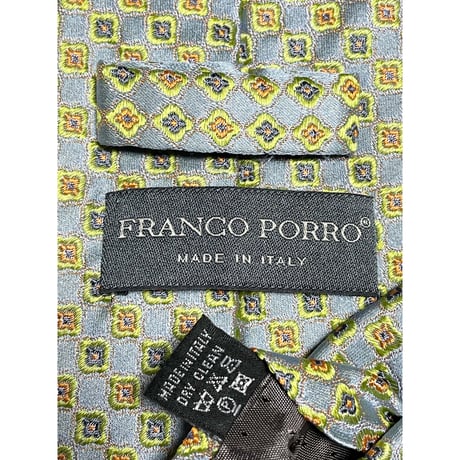 MADE IN ITALY製 FRANCO PORRO 小紋柄シルクネクタイ サックスブルー