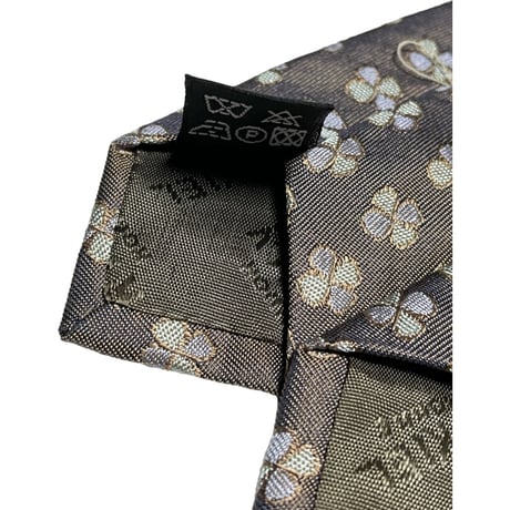 MADE IN FRANCE製 RYKIEL HOMME クローバー柄シルクネクタイ ブラウン