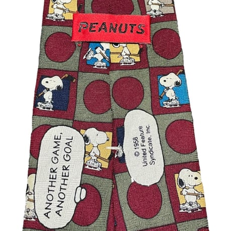 MADE IN USA製 VINTAGE PEANUTS SNOOPY シルクネクタイ エンジ