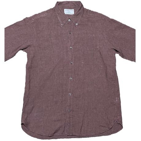 LINIFICIO FOR UNITED ARROWS GREEN LABEL RELAXING 半袖ボタンダウンリネンシャツ ブラウン Lサイズ