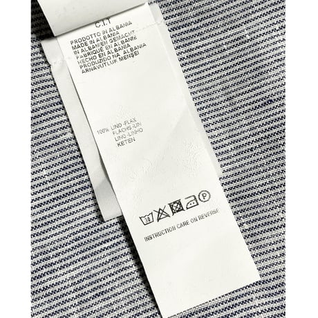 タグ付き美品 CIT LUXURY 長袖リネンシャツ ホワイト×ネイビー 40-15 3/4サイズ