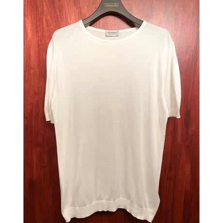 MADE IN ENGLAND製 JOHN SMEDLEY 半袖クルーネックニットシャツ ホワイト Mサイズ