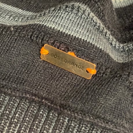 BOSS ORANGE シルク混Vネック3Dニットセーター ネイビー×グレー Mサイズ