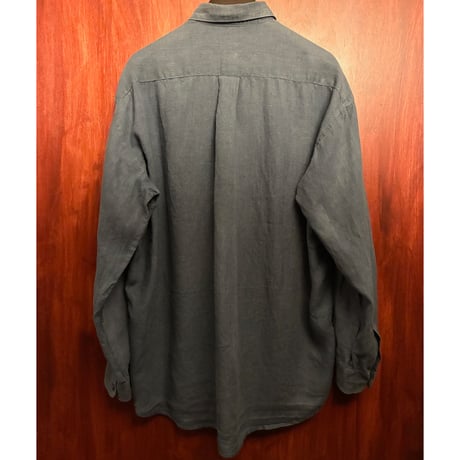 MADE IN ITALY製 BARNEYS NEWYORK オーバーサイズ 長袖リネンシャツ ネイビー Sサイズ