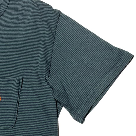 MADE IN JAPAN製 MISTERGENTLEMAN ポケット付き半袖ボーダーTシャツ フォレストグリーン Lサイズ