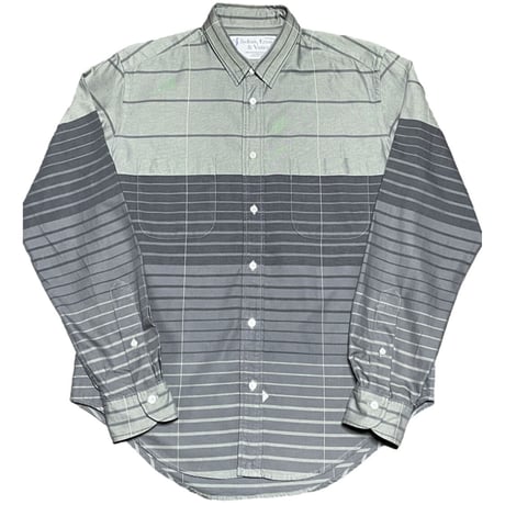 【サザビーリーグ取り扱い】Sidian,Ersatz & Vanes 長袖ボーダーシャツ グリーングレー×チャコールグレー S/38-15サイズ