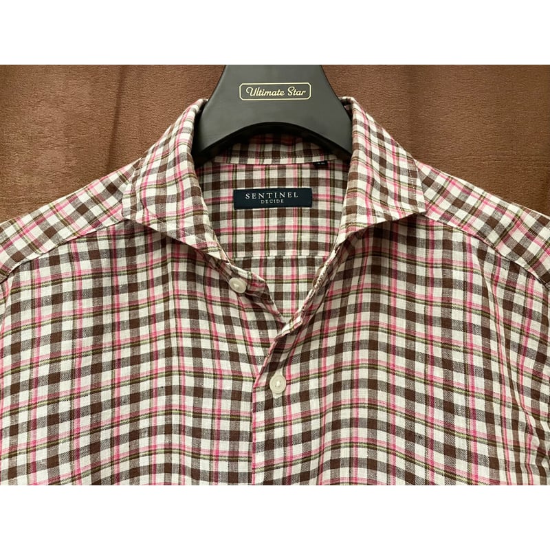 MADE IN JAPAN製 SENTINEL DECIDE 長袖チェック柄リネンシャツ ブラ