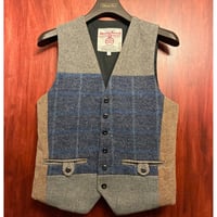 MADE IN UK製 90s Harris Tweed 切り替えウール ジレベスト マルチカラー Mサイズ
