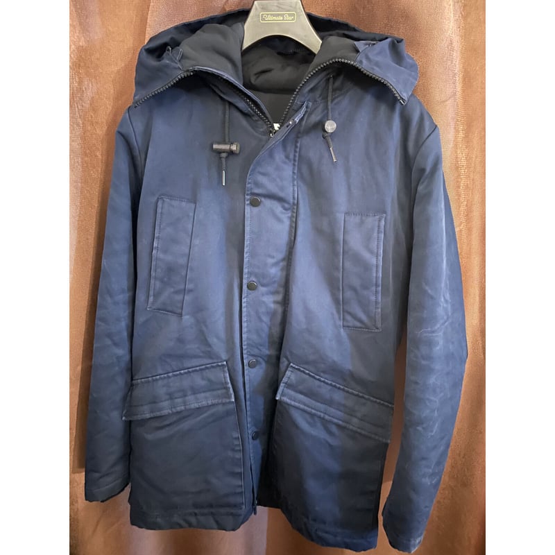 【美品】sandro paris 異素材ドッキング フーデットコート　38 sandro PARIS 異素材ドッキング フーディコート 38サイズ