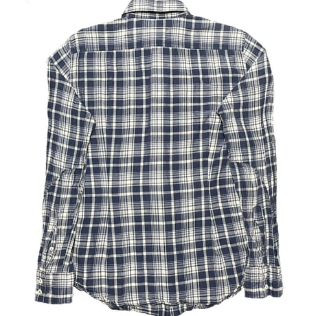 MADE IN ITALY製 JACOB COHEN 長袖コットンリネンチェックシャツ ネイビー 40/15-3/4サイズ
