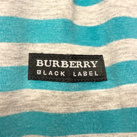 MADE IN JAPAN製 BURBERRY BLACK LABEL ボーダー柄 タートルネックニットカットソー グレー×グリーン 3サイズ
