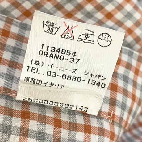 【BARNEYS NEWYORK 取り扱い】 MADE IN ITALY製 BARBA BARNEYS NEWYORK ギンガムチェック柄長袖ボタンダウンシャツ マルチカラー 37-14 1/2サイズ