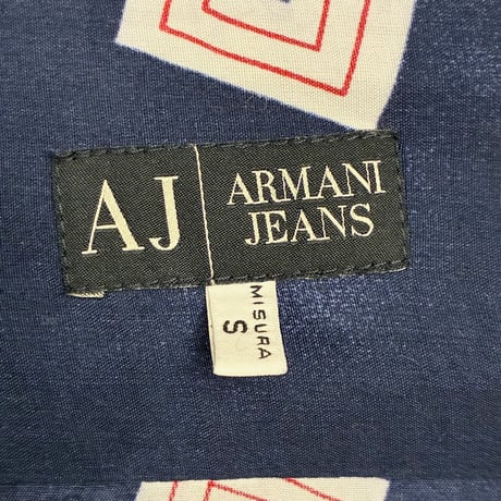 MADE IN ROMANIA製 ARMANI JEANS 長袖アロハシャツ ネイビー Sサイズ