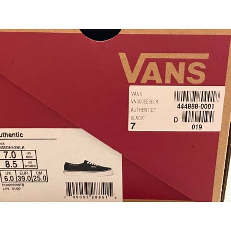 箱付き VANS AUTHENTIC スニーカー ブラック US7/25cm