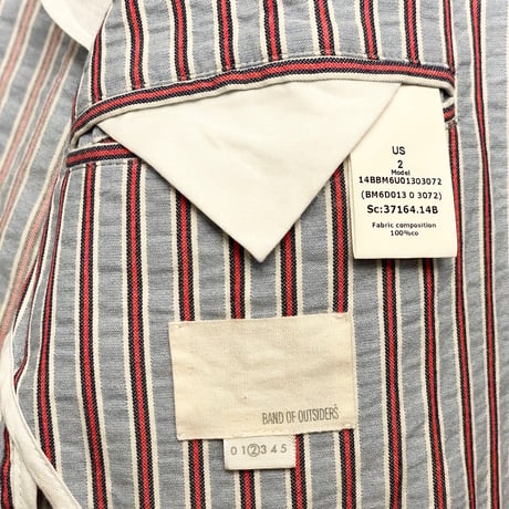 MADE IN ITALY製 BAND OF OUTSIDERS ストライプ柄テーラードジャケット ライトブルー×レッド 2サイズ