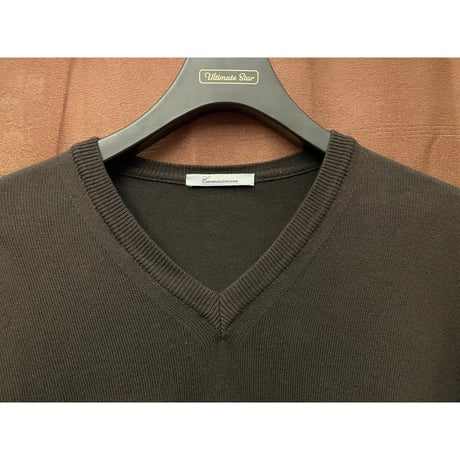 MADE IN ITALY製 Camicissima Vネックコットンセーター ブラウン Mサイズ