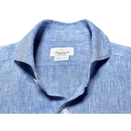 MADE IN ITALY製 giannetto VINCI FIT 長袖リネンシャツ サックス 38/15サイズ