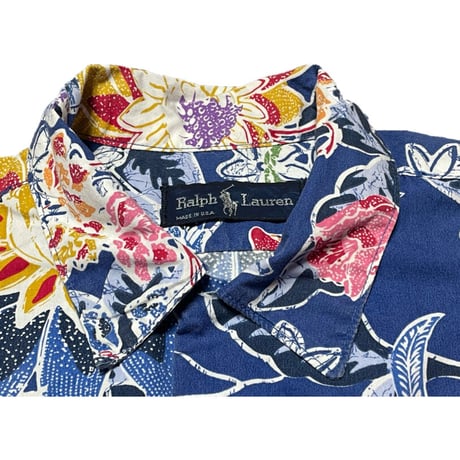 希少 MADE IN USA製 RALPH LAUREN 半袖アロハシャツ ネイビー 8サイズ
