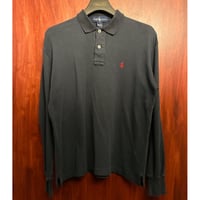 レア MADE IN USA製 80s～90s Ralph Lauren 長袖ニットポロシャツ ダークネイビー Mサイズ