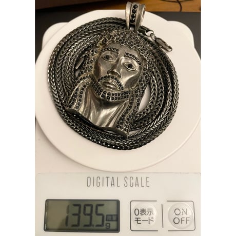 JESUS ブラックストーンペンダントヘッド付き フランクリンチェーンネックレスセット ブラック