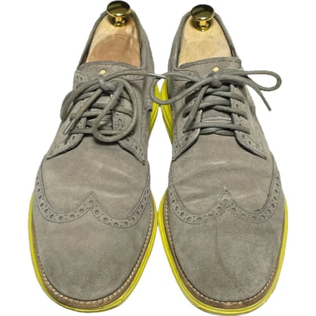 COLE HAAN ウイングチップスウェードレザーシューズ グレー×イエロー 9Mサイズ