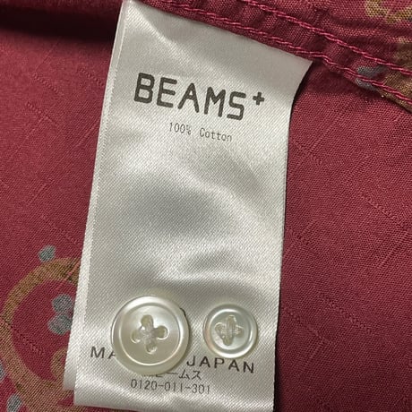 MADE IN JAPAN製 BEAMS+ ペイズリー柄半袖シャツ ワイン Sサイズ