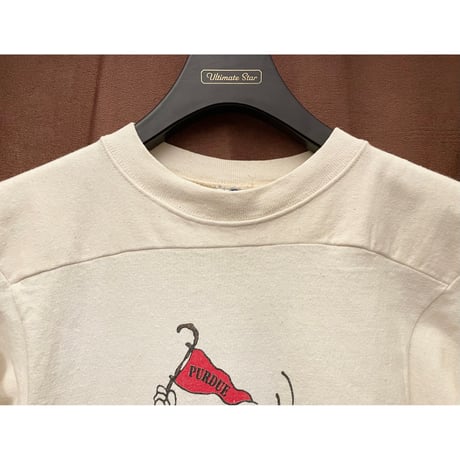 レア品 MADE IN USA製 70s～80s PEANUTS SNOOPY × ARTEX PURDUE UNIVERSITY 七分袖プリントTシャツ アイボリー Sサイズ