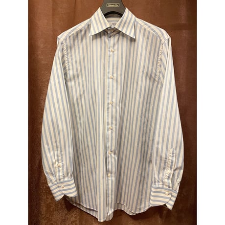 【SHIPS取り扱い】MADE IN ITALY製 GRIFONI SARTORIA CUCITA PER SHIPS 長袖ストライプシャツ ホワイト×サックスブルー 39-15 1/2サイズ