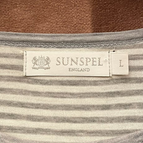 ▲訳あり商品▲ MADE IN ENGLAND製 SUNSPEL クルーネックボーダー柄長袖Tシャツ グレー×ホワイト Lサイズ