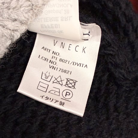 MADE IN ITALY製 VNECK ツートンカラー タートルネックウールセーター ブラック×グレー 48サイズ
