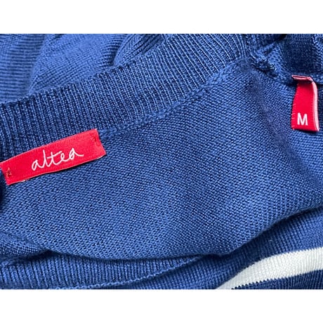 MADE IN ITALY製 altea ボーダークルーネックコットンセーター ネイビー Mサイズ